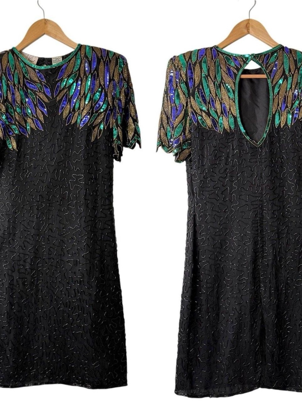 Black Dress with Multicolor Sequin Yoke - Elegant Women's Dress